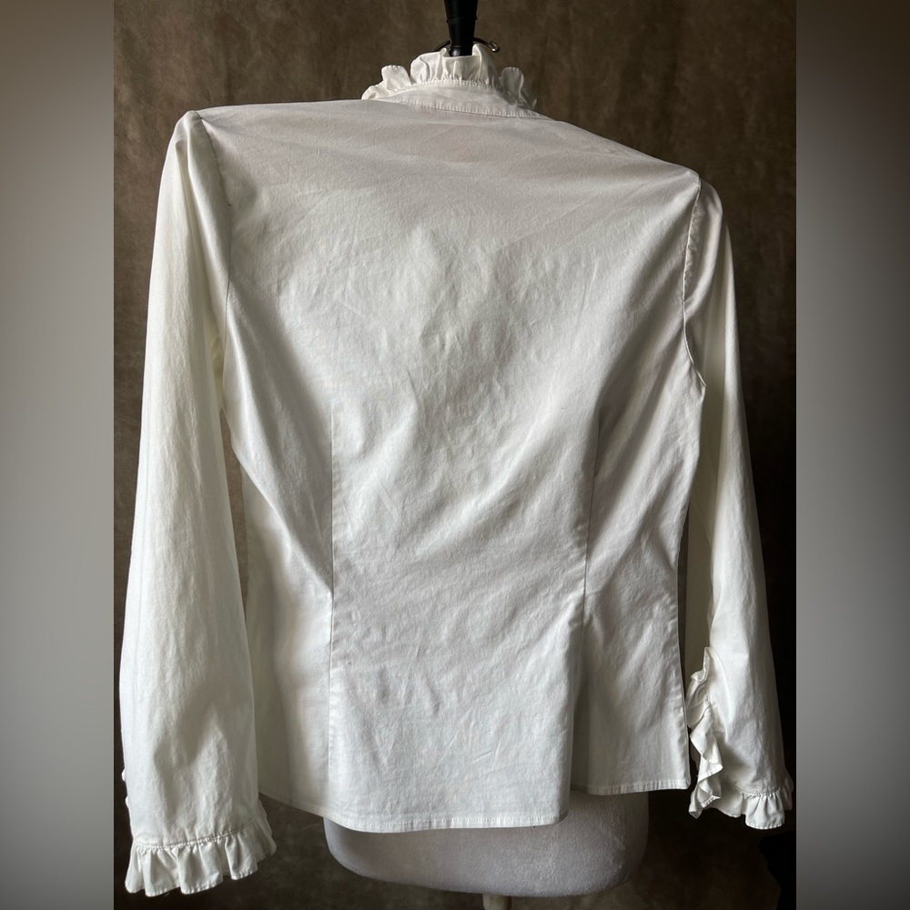 Tory Burch White Ruffle Blouse | Romantic Victorian Button Front Top Sz 2 - Picture 6 of 7